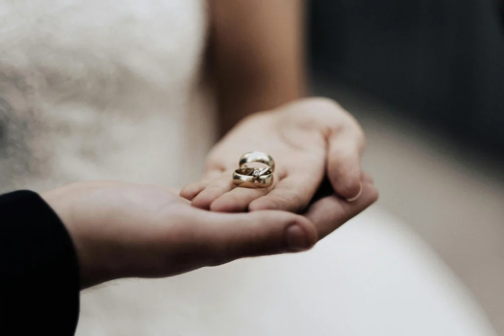 white gold rings on wedding day