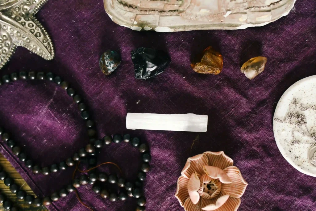 wedding anniversary stone on purple sheet