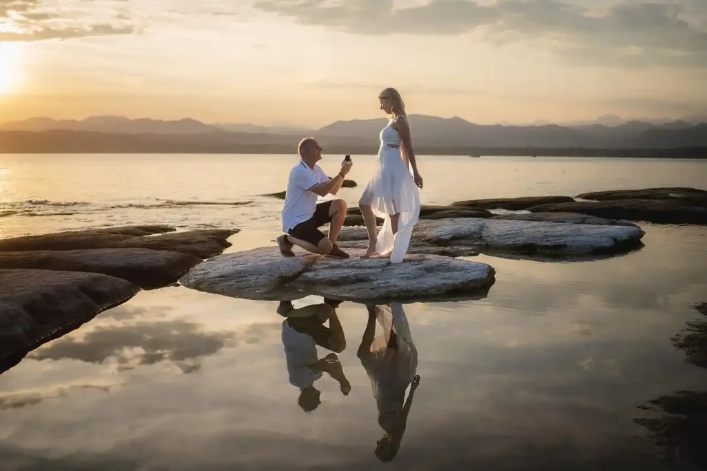 couple celebrating anniversary at shore