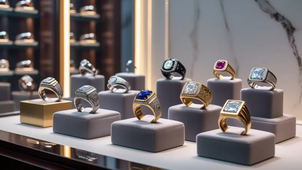 men's wedding rings at jewellery shop