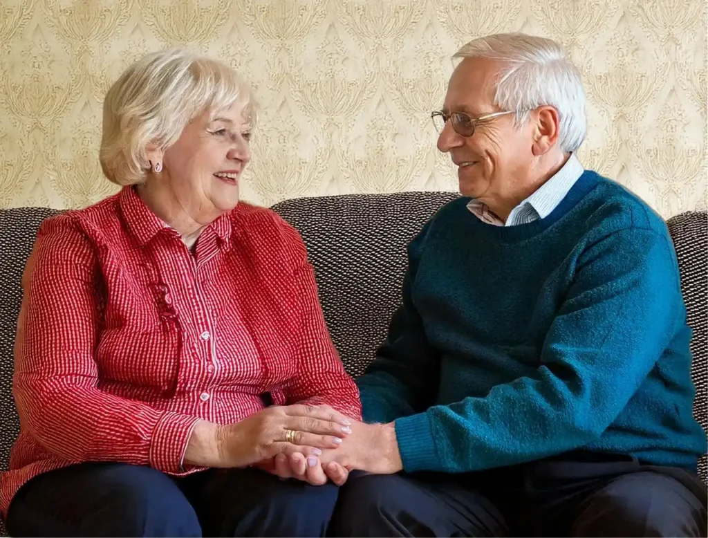 old romantic couple holding hands