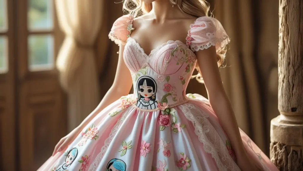 wedding dress with labubu doll theme