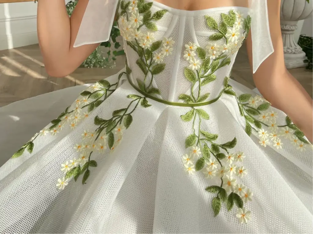 Orchids theme bride dress
