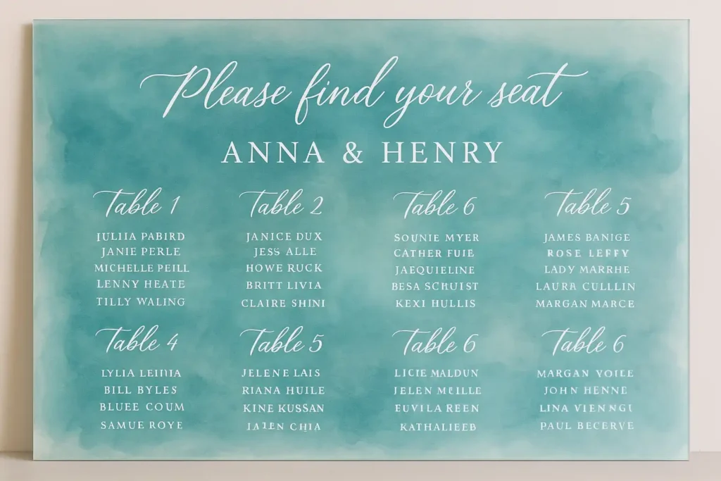 Acrylic wedding chart display