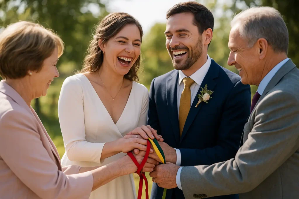 couple and parents laughing