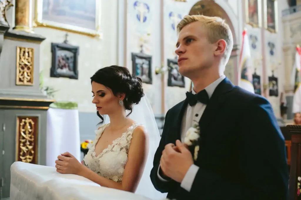 wedding couple at church